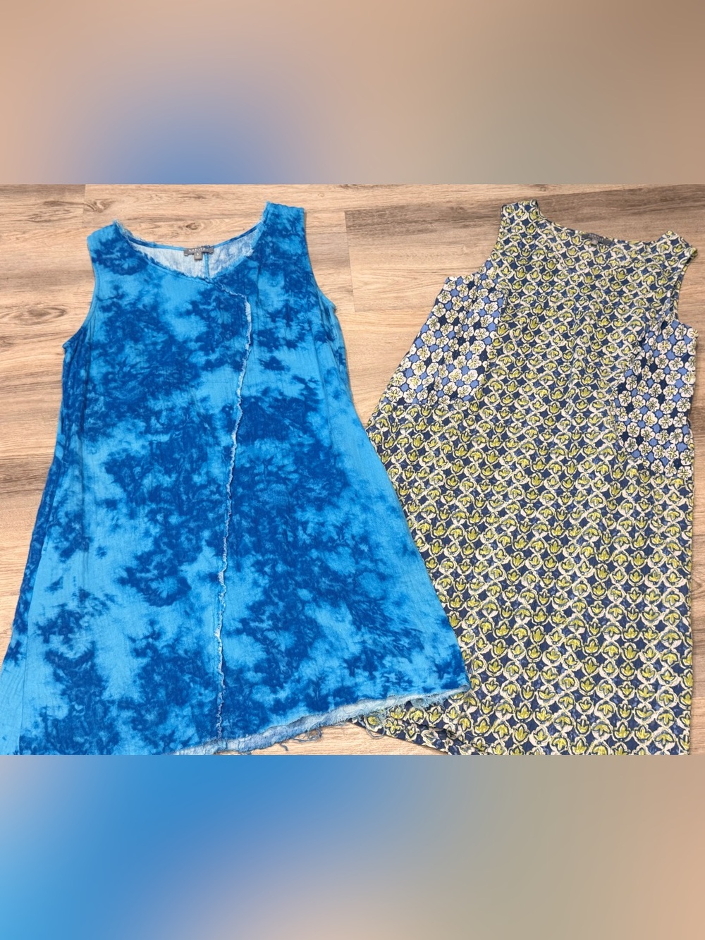 Habitat Women's XS & S Lot of 2 Blue Tie-Dye & Boho Sleeveless Pullover Dresses